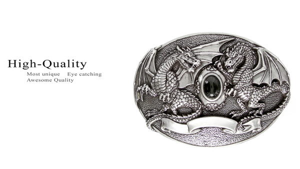 HA1322 LASRP Unique Buckle Twin Dragon Black Jet Buckle Fits 1-1/2" Wide Belt