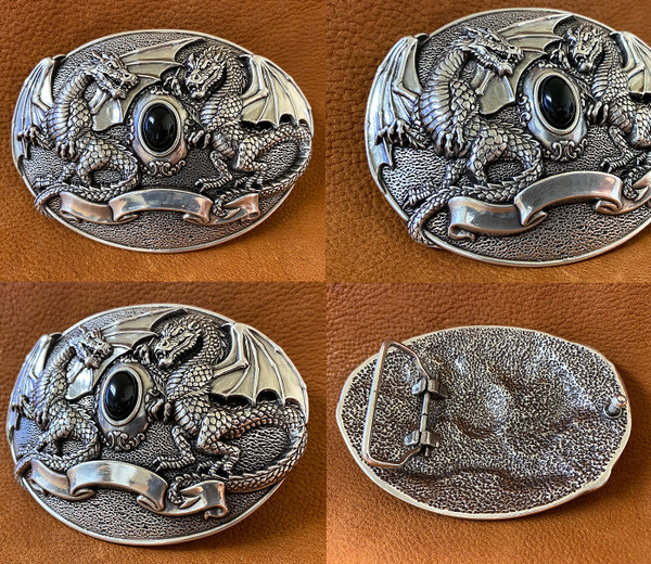 HA1322 LASRP Unique Buckle Twin Dragon Black Jet Buckle Fits 1-1/2" Wide Belt