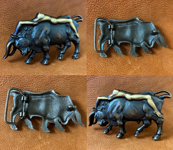 Western Buckle Antique Copper Lady Bull Copper Engraved Buckle