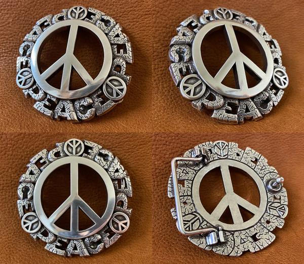 HA1548 LASRP Unique Buckle Antique Peace Sign Engraved Buckle