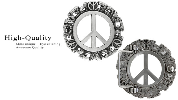 HA1548 LASRP Unique Buckle Antique Peace Sign Engraved Buckle