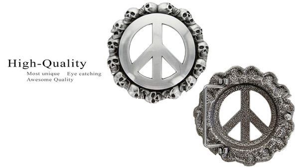 HA1602 LASRP Unique Buckle Antique Peace Sign Skull Engraved Belt Buckle