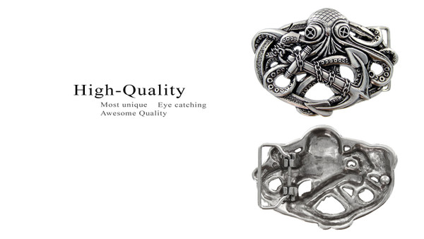 HA2333 LASRP Antique Silver Steampunk Pirate Octopus Kraken Boat Anchor Belt Buckle