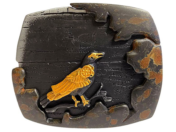 HA2343 Vintage Antique Black Gold Crow Engraved 3D Belt Buckle