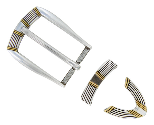 BS8123 SRTPGP Hand Polished Engraved Belt Buckle Set Fits 1-1/8"(30mm) Wide Belt (Antique Gold)