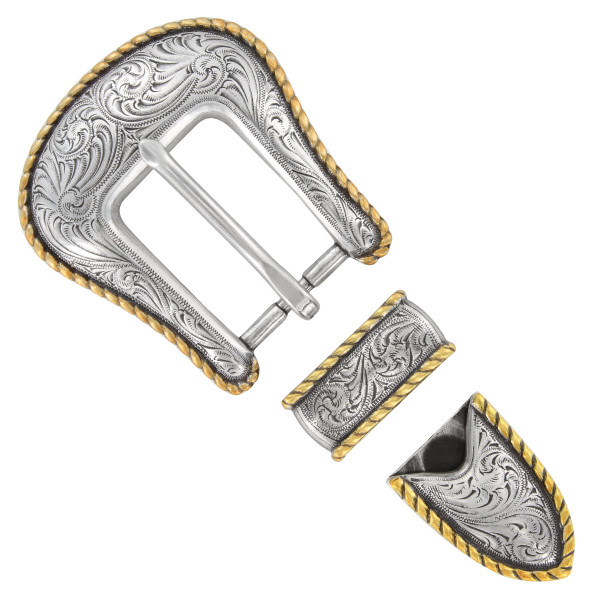 S5554 ASAG Western Floral Engraved Hand Polished Belt Buckle Set Fits 1"(25mm) Belt (Antique ASAG)