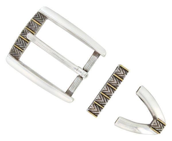 BS8121 SRTPGP Hand Polished Engraved Belt Buckle Set Fits 1-1/8"(30mm) Wide Belt (Antique Gold)