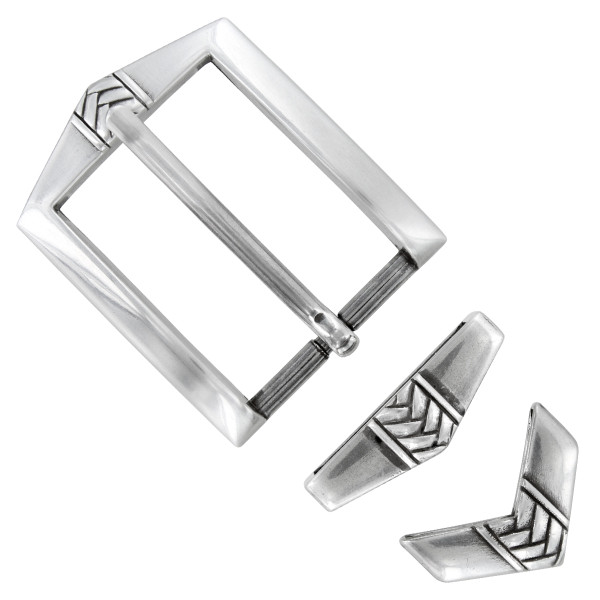 BS8210 SRTP Hand Polished Engraved Belt Buckle Set Fits 1-1/8"(30mm) Wide Belt (Antique Silver)