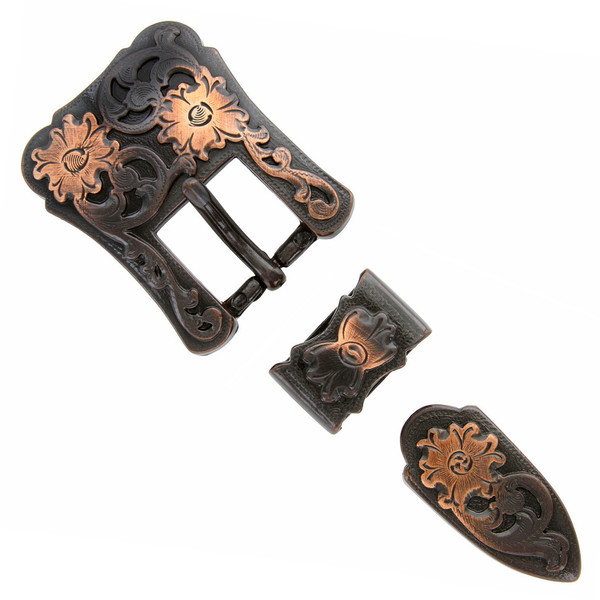 S5401 COPPER Western Floral Engraved Hand Polished Belt Buckle Set Fits 3/4"(19mm) Belt (Copper)