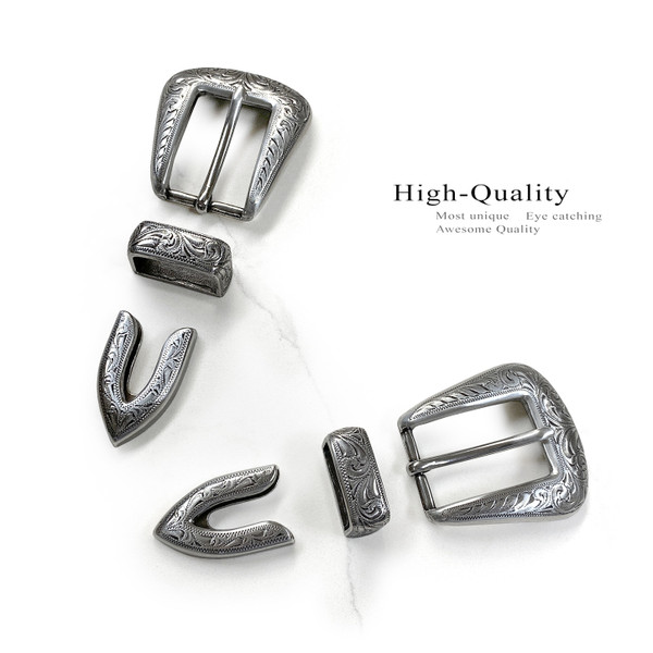S5729 LASRP Western Floral Engraved Hand Polished Belt Buckle Set Fits 1"(25mm) Belt (Antique Silver)