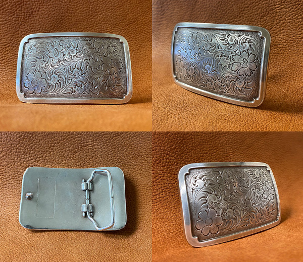 Antique Silver Western Floral Scroll Engraved Belt Buckle Fits 1-1/2"(38mm) Belt Strap