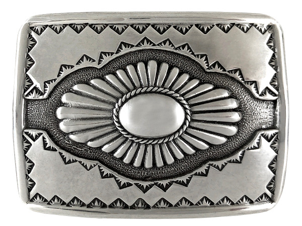 Western Southwestern Antique Engraved  Sterling Silver Finish Buckle