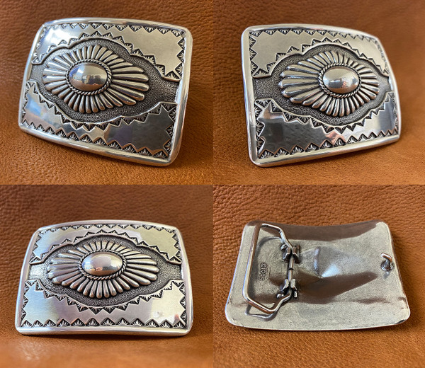 Western Southwestern Antique Engraved  Sterling Silver Finish Buckle