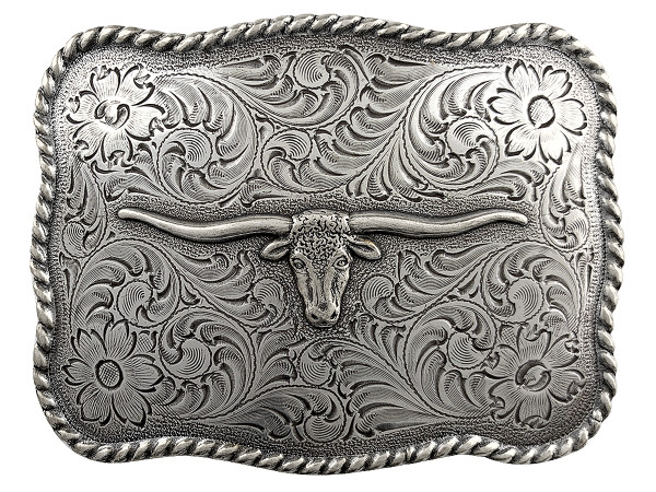Western Silver Texas Longhorn Steer Head Belt Buckle