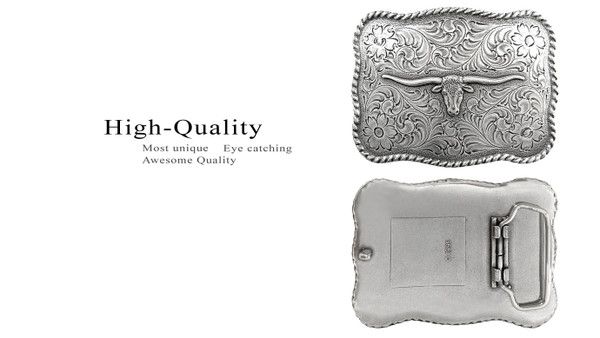 Western Silver Texas Longhorn Steer Head Belt Buckle