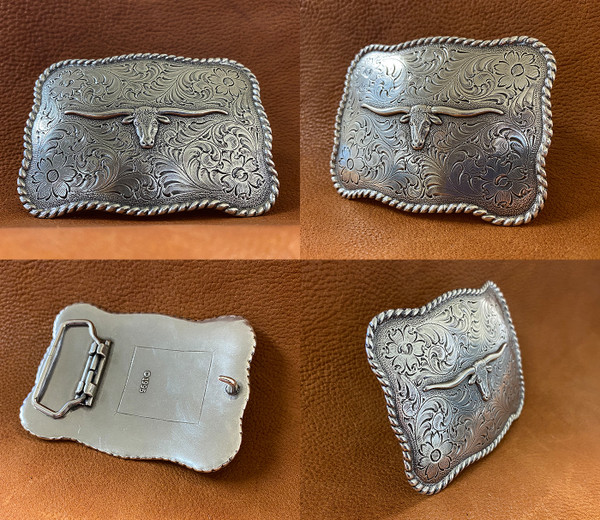 Western Silver Texas Longhorn Steer Head Belt Buckle