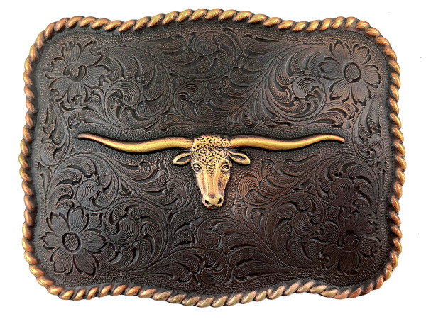 Western Copper Texas Longhorn Steer Head Belt Buckle