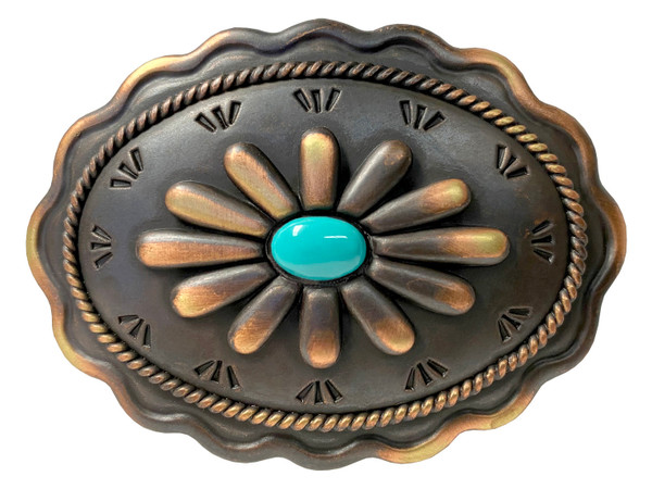 Western Antique Copper Patina With Simulated Turquoise Belt Buckle fits 1-1/2"(38mm)
