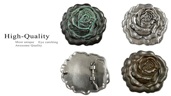 HA0064 Western Antique Rose Engraved Buckle