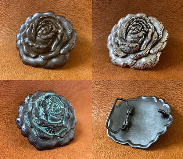 HA0064 Western Copper Patina Rose Engraved Buckle