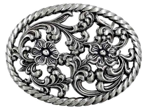 HA0131-LASRP Antique Flower Engraved Buckle fits 1-1/2" Wide Belt