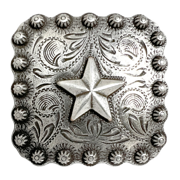 BS9287 SRTP 2-1/4" Antique Silver Western Engraved Star Berry Square Concho Screwback