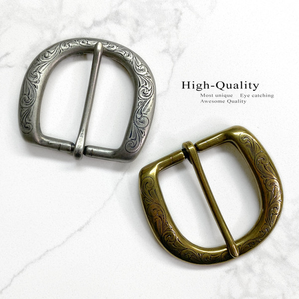 P3984 OEB Western Floral Engraved Belt Buckle Fits 1-1/2"(38mm) Belt (Antique Brass)