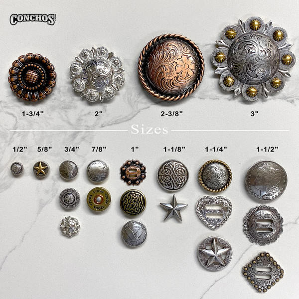 BS9163-4 SRTP 2" Antique Silver Western Floral Engraved Berry Concho Screwback