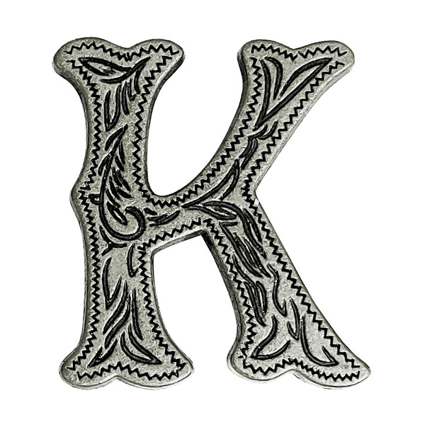 LL3297 OS 3/4" Antique Silver Letter "K" Shaped Concho