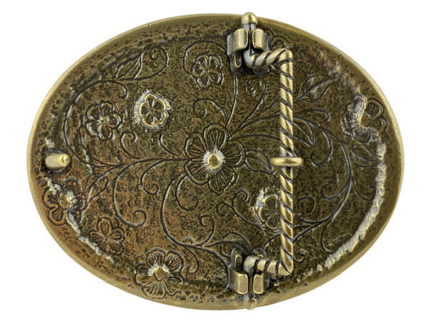 HA0860 Rhinestone Crystal Belt Buckle Brass Oval Floral Engraved Buckle - Brass-Full Lt Col Topaz