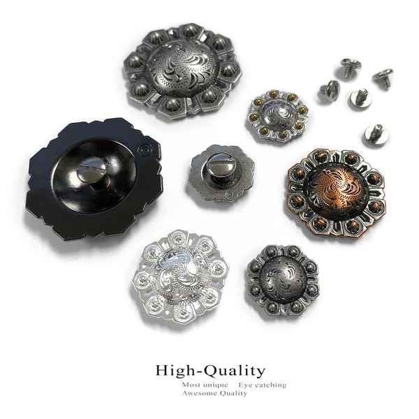 LL3342 BK-RG 1-3/4" Antique Brass Western Floral Engraved Berry Octagon Concho Screwback