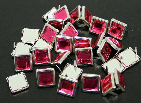 NH-189 Dark Pink   12.7mm Synthetic Crystal Gem Square Spots 10/pk