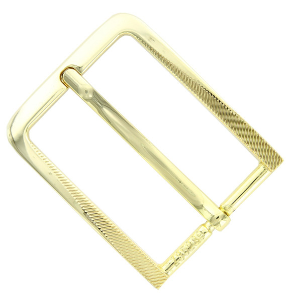Z35289 GP Diagonal Engraved Polished Replacement Belt Buckle Fits 1-3/8" (35mm) Belt (Gold Plate)