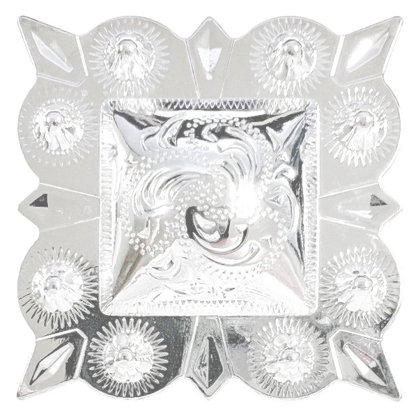 LL2324 SP 1-1/4" Bright Silver Western Floral Engraved Berry Square Concho Screwback