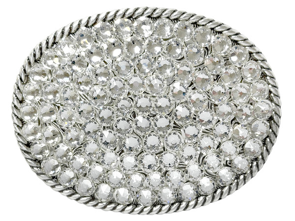 174188757 Western Antique Silver Engraved Rhinestone Crystal Belt Buckle Fits 1-1/2"(38mm) Wide Belt (Crystal)