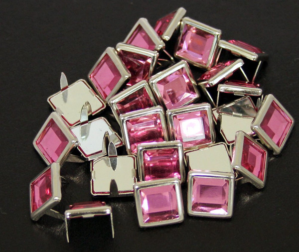 NH-188 Pink  3/8" Synthetic Crystal Gem Square Spots 10/pk
