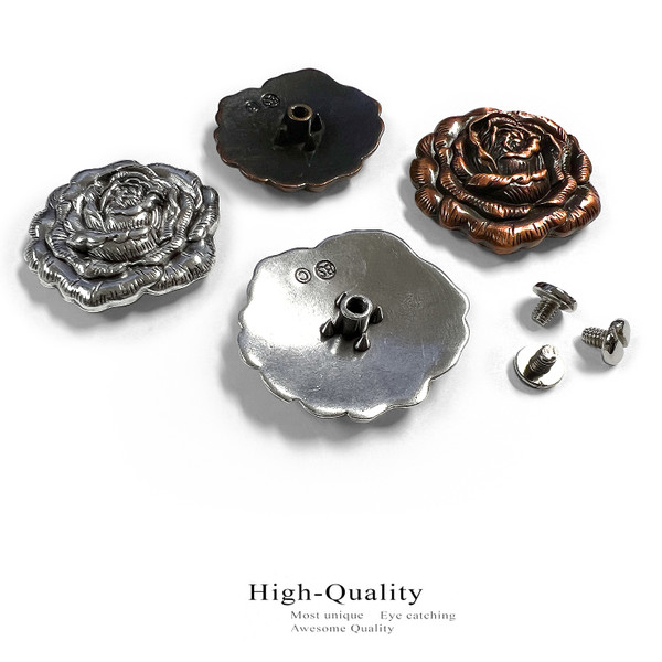 FA4881 SVCRB 1-3/4" x 1-1/2" Copper Rose Flower Engraved Conchos Screwback