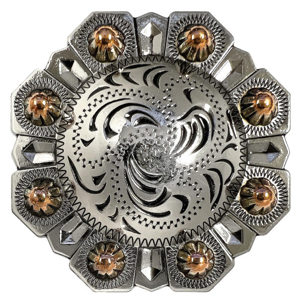 LL3340 BK-RG 1" Antique Brass Western Floral Engraved Berry Octagon Concho Screwback
