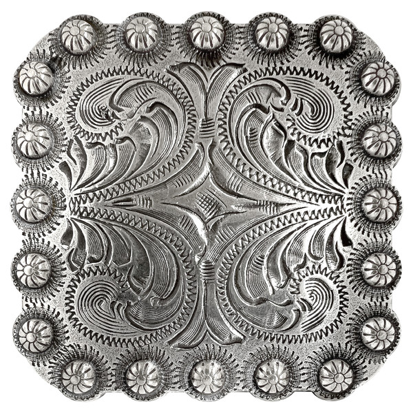 BS9291-2F SRTP 1-3/8" Antique Western Floral Engraved Berry Square Concho Flat Back