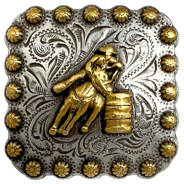 BS9294-2 SRTPGP 1-3/8" Antique Gold Western Floral Barrel Racer Engraved Concho Screwback