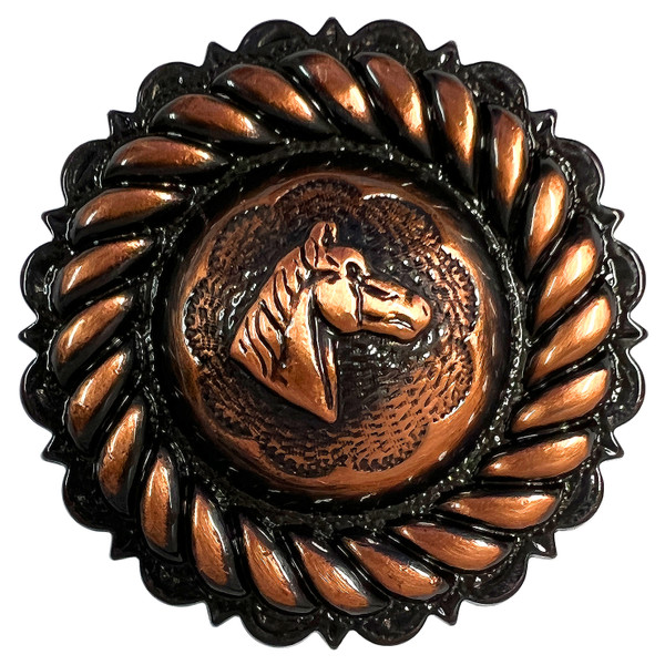 FA4832-4 SVCRB 1-1/2" Copper Horse Head Rope Edge Engraved Concho Screwback
