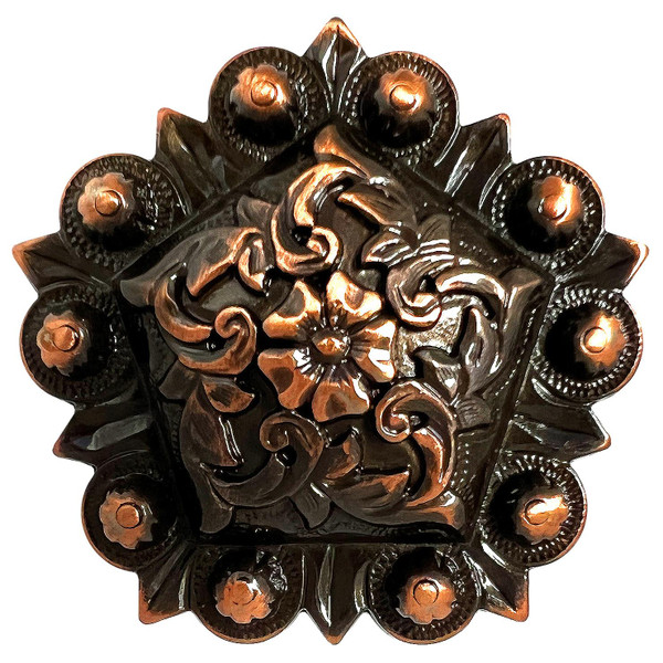 FA4855-2 SVCRB 1-1/2" Copper Western Floral Coloma Engraved Pentagon Concho Screwback