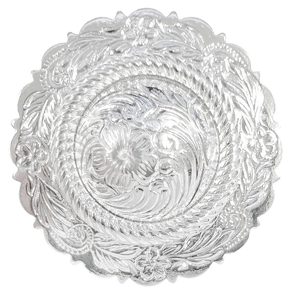 FA4863-1 SP 1" Bright Silver Western Floral Rope Edge Engraved Concho Screwback