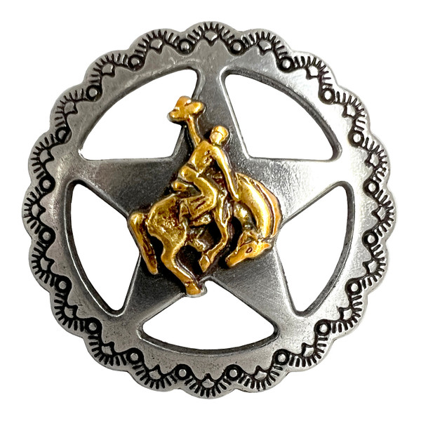 FA4835-2 ASAG 1" Antique Gold Engraved Bronco Rider Star Concho Screwback