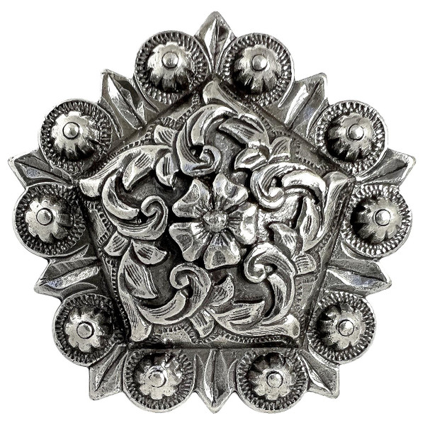 FA4855 LASRP 1" Antique Western Floral Coloma Engraved Pentagon Concho Screwback