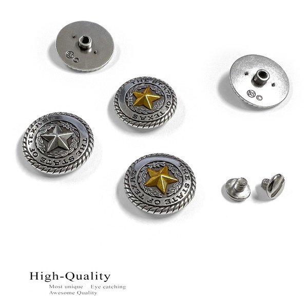 FA5320 SP 1" Bright Silver Western State of Texas Star Concho Screwback