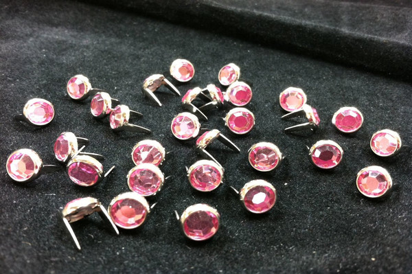 T2202-2P Pink  5/16 inches(8.2mm) Synthetic Crystal Gem Round Spots 10/pk