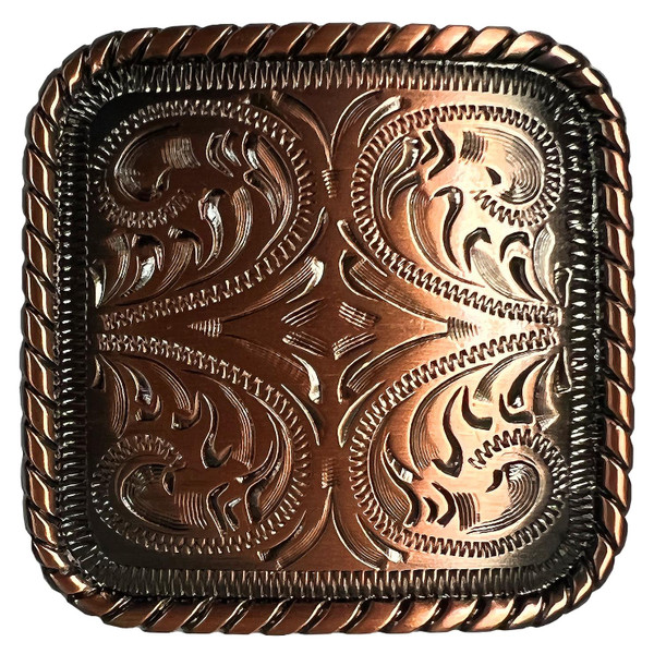 BS9312-2 COPPER 1-1/4" Copper Western Floral Engraved Rope Edge Square Concho Screwback