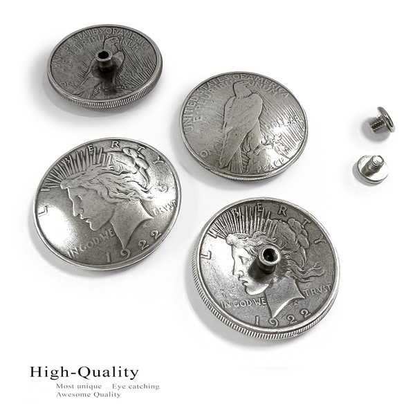 BS9238-A SRTP 1-1/2'' Antique Silver Peace Dollar Reproduction Coin Concho
