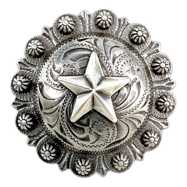 BS9264-3 SRTP 1-1/2" Antique Silver Western Engraved Star Berry Concho Screwback